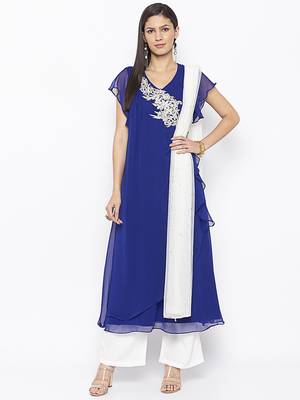 Blue Embroidered Georgette Salwar 1