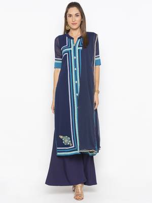 Blue Embroidered Georgette Salwar 2