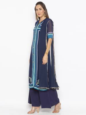 Blue Embroidered Georgette Salwar 3
