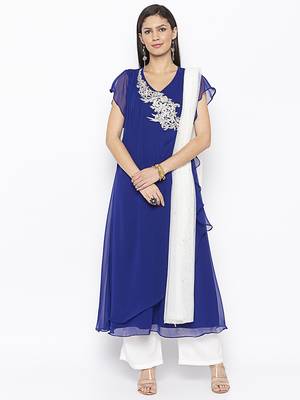 Blue Embroidered Georgette Salwar 2