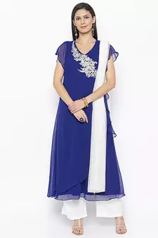 Blue Embroidered Georgette Salwar