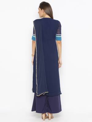 Blue Embroidered Georgette Salwar 4