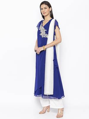 Blue Embroidered Georgette Salwar 3