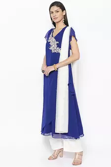 Blue Embroidered Georgette Salwar