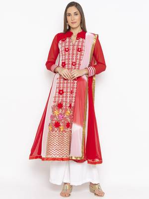 Red Embroidered Georgette Salwar 1