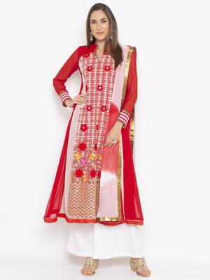 Red Embroidered Georgette Salwar 2