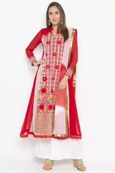 Red Embroidered Georgette Salwar