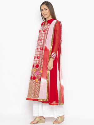 Red Embroidered Georgette Salwar 3