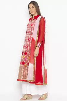Red Embroidered Georgette Salwar