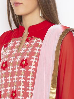 Red Embroidered Georgette Salwar 4