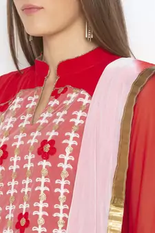 Red Embroidered Georgette Salwar