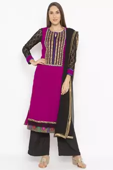 Purple Embroidered Georgette Salwar