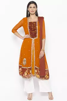 Mustard Embroidered Georgette Salwar