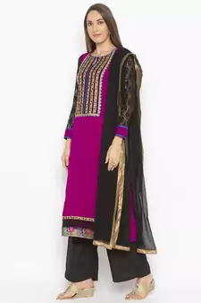 Purple Embroidered Georgette Salwar