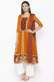 Mustard Embroidered Georgette Salwar