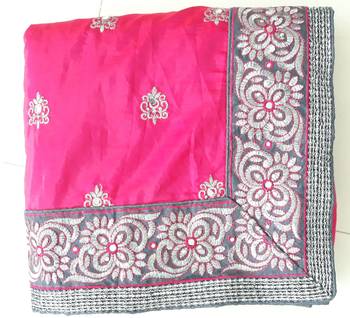 Light pink & grey  embroidered  silk & net  saree with blouse 5