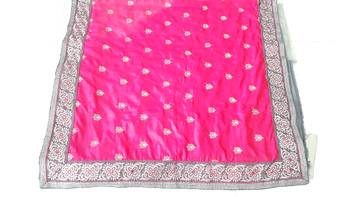 Light pink & grey  embroidered  silk & net  saree with blouse 6
