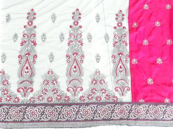 Light pink & grey  embroidered  silk & net  saree with blouse 7