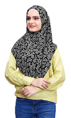 Black White Soft Chiffon Printed 100 * 100 Square Scarf Hijab Dupatta For Women 1