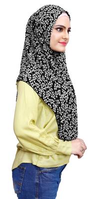 Black White Soft Chiffon Printed 100 * 100 Square Scarf Hijab Dupatta For Women 2