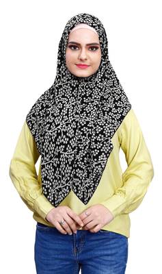 Black White Soft Chiffon Printed 100 * 100 Square Scarf Hijab Dupatta For Women 3