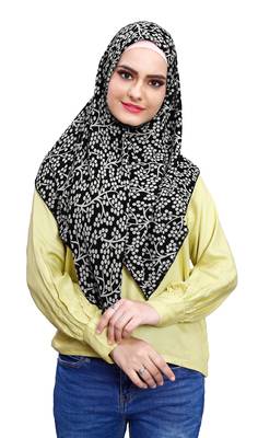Black White Soft Chiffon Printed 100 * 100 Square Scarf Hijab Dupatta For Women 4