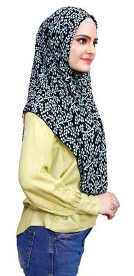 Black Pista Soft Chiffon Printed Square Scarf Hijab Dupatta For Women 1