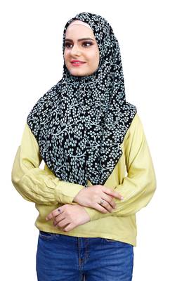 Black Pista Soft Chiffon Printed Square Scarf Hijab Dupatta For Women 2