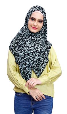Black Pista Soft Chiffon Printed Square Scarf Hijab Dupatta For Women 3
