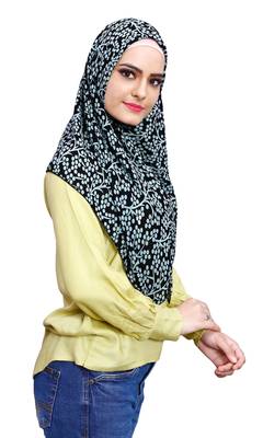 Black Pista Soft Chiffon Printed Square Scarf Hijab Dupatta For Women 4