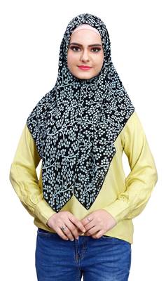 Black Pista Soft Chiffon Printed Square Scarf Hijab Dupatta For Women 5