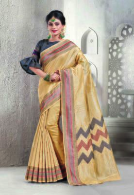 Beige woven cotton silk saree with blouse 1