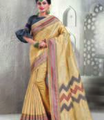 Beige woven cotton silk saree with blouse