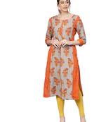Grey printed liva kurtas-and-kurtis