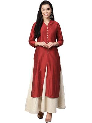 Red plain art silk kurtas-and-kurtis 1
