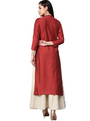 Red plain art silk kurtas-and-kurtis 2