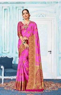 Purple woven cotton silk saree with blouse 1