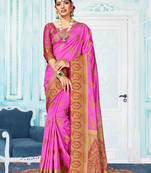 Purple woven cotton silk saree with blouse