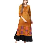 Mustard printed liva kurtas-and-kurtis