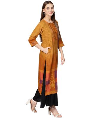 Mustard printed liva kurtas-and-kurtis 3