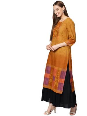Mustard printed liva kurtas-and-kurtis 4