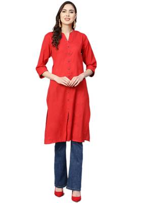Red plain cotton kurtas-and-kurtis 1