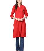 Red plain cotton kurtas-and-kurtis