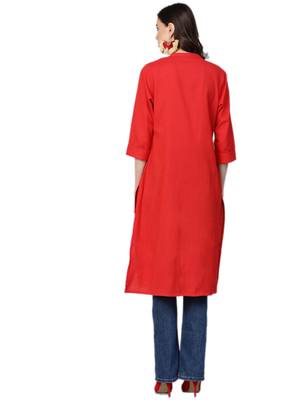 Red plain cotton kurtas-and-kurtis 2