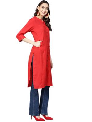 Red plain cotton kurtas-and-kurtis 3