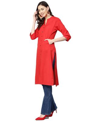 Red plain cotton kurtas-and-kurtis 4