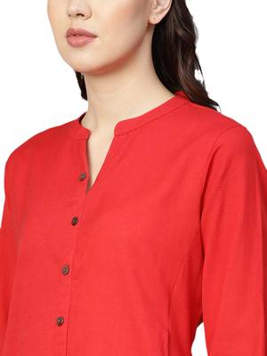 Red plain cotton kurtas-and-kurtis 5