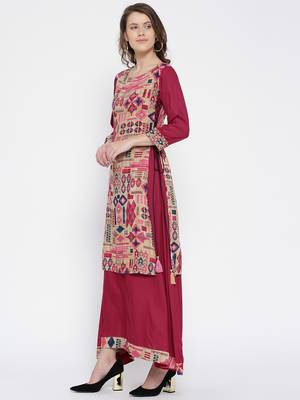 Beige printed liva kurtas-and-kurtis 3