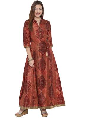 Orange printed art silk kurtas-and-kurtis 1