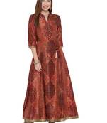 Orange printed art silk kurtas-and-kurtis